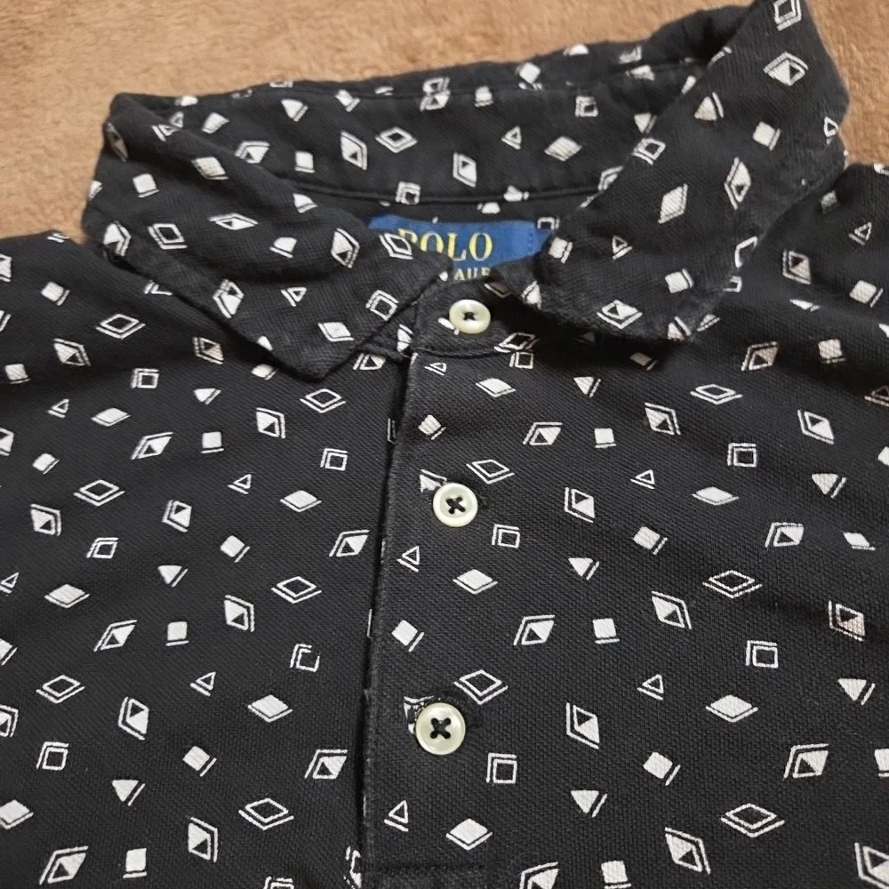 Polo Ralph Lauren Mens Large Black Geometric Diamond Featherweight Mesh Polo